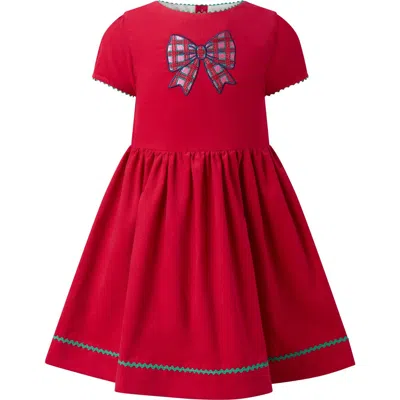 Rachel Riley Kids'  Tartan Bow Embroidered Dress In Red