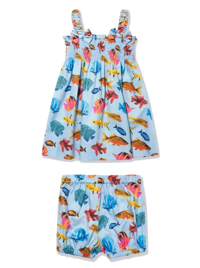 Rachel Riley Kids' Tropical Fish-print Sundress In Blue