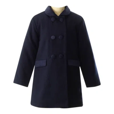 Rachel Riley Kids'  Velvet Trim Dress Coat In Blue