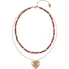 Rachel Roy Heart Pendant Layered Necklace In Red