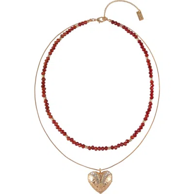 Rachel Roy Heart Pendant Layered Necklace In Red