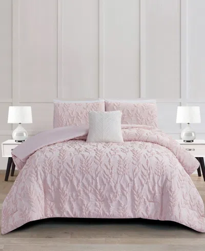 Rachel Roy Jacquard Puckered Botanical 3-pc. Comforter Set, Twin In Blush