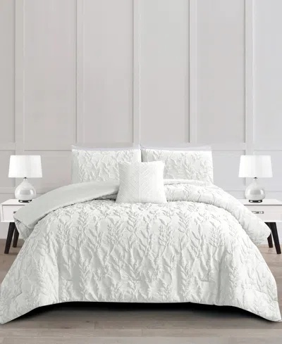 Rachel Roy Jacquard Puckered Botanical 4-pc. Comforter Set, Full/queen In White