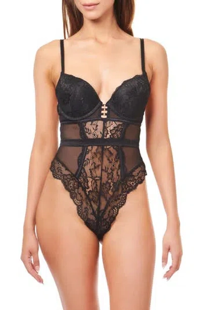 Rachel Roy Lace Mesh Teddy In Black