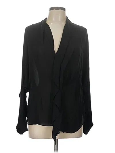 Pre-owned Rachel Roy Long Sleeve Silk Top Black Plunge Neckline Tops