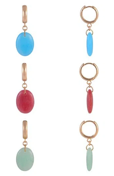 Rachel Roy Set Of 3 Aventurine Drop Earrings In Multi