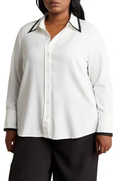Rachel Roy Tipped Long Sleeve Button-up Shirt In Ivory/black