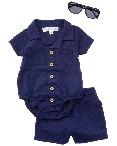Rachel Zoe Kids' 3pc Knit Romper & Short Set In Blue