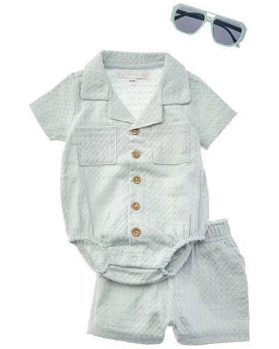 Rachel Zoe Kids' 3pc Knit Romper & Short Set In Blue