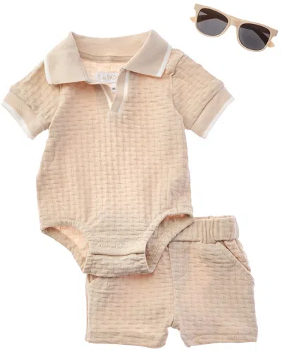Rachel Zoe Kids' 3pc Knit Romper & Short Set In Brown