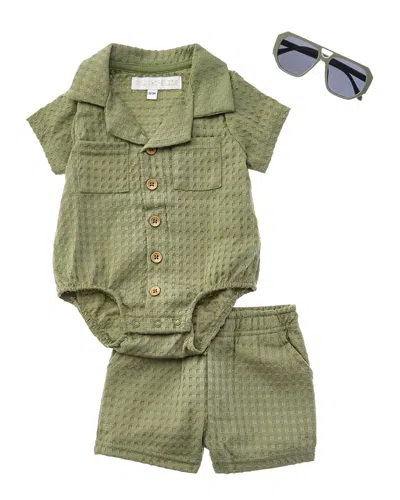 Rachel Zoe Kids' 3pc Knit Romper & Short Set In Green