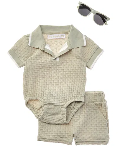 Rachel Zoe Kids' 3pc Knit Romper & Short Set In Green