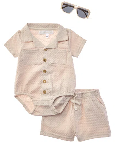 Rachel Zoe Kids' 3pc Knit Romper & Short Set In Neutral
