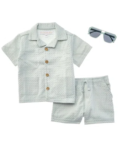 Rachel Zoe Kids' 3pc Knit Top & Short Set In Blue