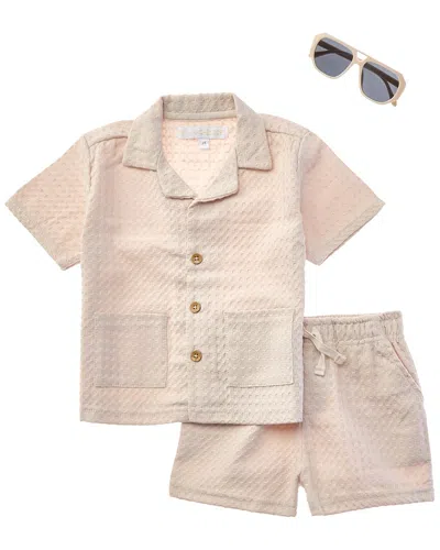 Rachel Zoe Kids' 3pc Knit Top & Short Set In Neutral