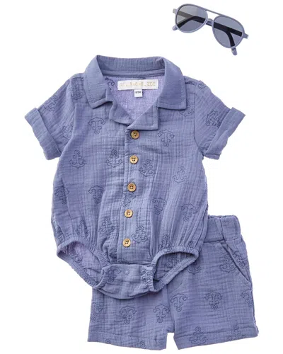 Rachel Zoe Kids' 3pc Romper & Short Set In Blue
