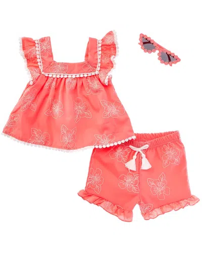 Rachel Zoe Babies' 3pc Top, Short, & Glasses Set In Pink