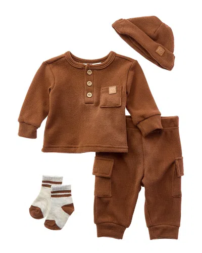 Rachel Zoe 4pc Brushed Thermal Jogger Set In Brown