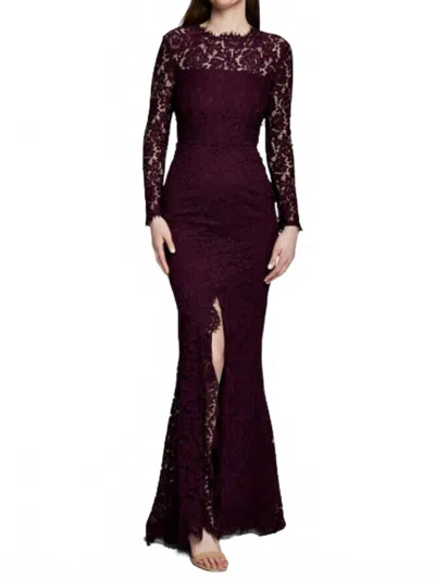 Rachel Zoe Angie Fig Lace Open Back Long Sleeve Gown Dress In Purple In Burgundy