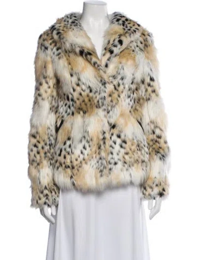 Pre-owned Rachel Zoe Animal Print Faux Fur Jacket In White