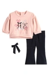 Rachel Zoe Brushed Fleece Top, Pants & Bow Set In Pink
