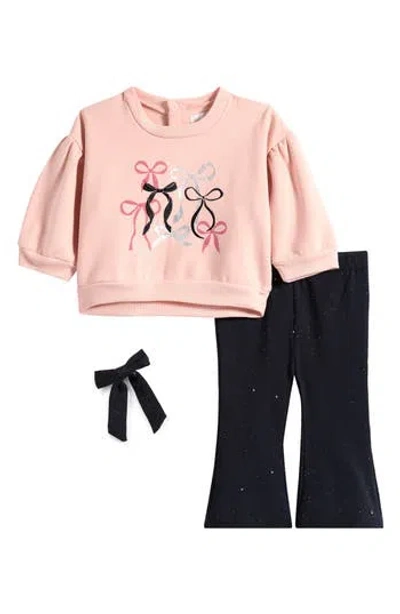 Rachel Zoe Babies'  Brushed Fleece Top, Pants & Bow Set In Pink
