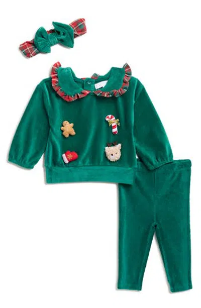 Rachel Zoe Babies'  Corduroy & Velvet Top, Leggings & Headband Set In Medium Green