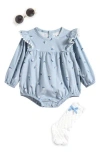 Rachel Zoe Corduroy Romper, Socks & Sunglasses Set In Blue
