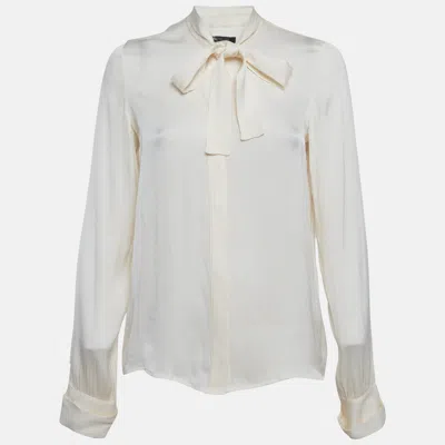 Pre-owned Rachel Zoe Cream Silk Blend Tie Collar Blouse S In White