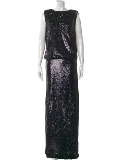Pre-owned Rachel Zoe Crew Neck Long Dress In Black