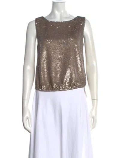 Pre-owned Rachel Zoe Crew Neck Sleeveless Top In Gold