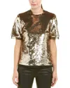 RACHEL ZOE DARTED BUST SHORT SLEEVE CHIFFON BLOUSE IN GOLD SEQUIN