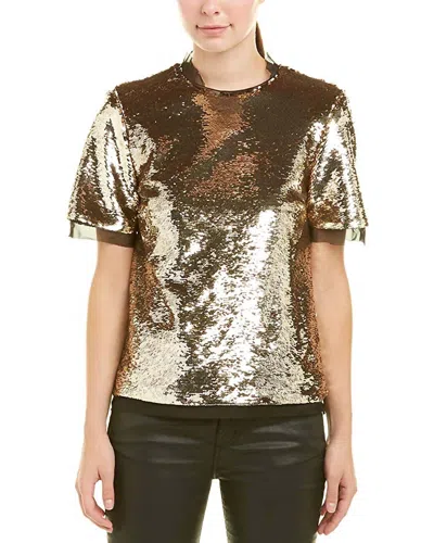 Rachel Zoe Darted Bust Short Sleeve Chiffon Blouse In Gold Sequin