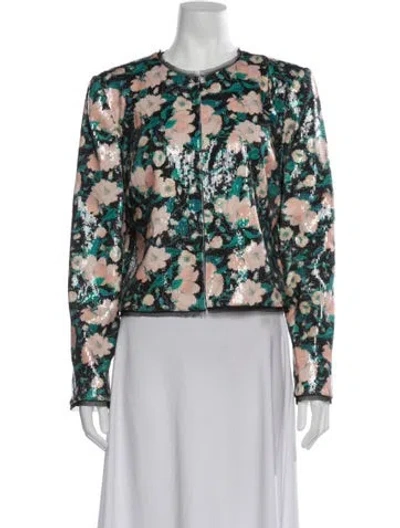 Pre-owned Rachel Zoe Floral Print Evening Jacket In Green