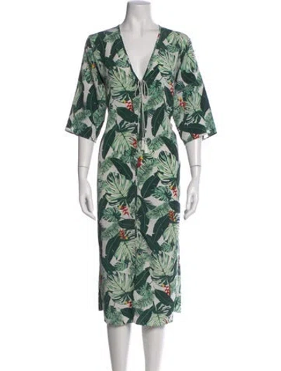 Pre-owned Rachel Zoe Floral Print Midi Length Dress W/ Tags In Green