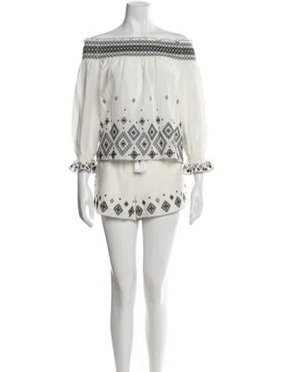 Pre-owned Rachel Zoe Graphic Print Tassel Accents Short Set In Neutrals