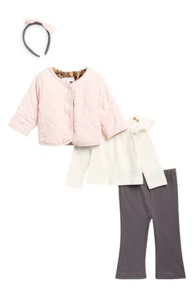Rachel Zoe Babies'  Kids' 4-piece Faux Fur Jacket, Top, Pants & Headband Set In Pink Multi
