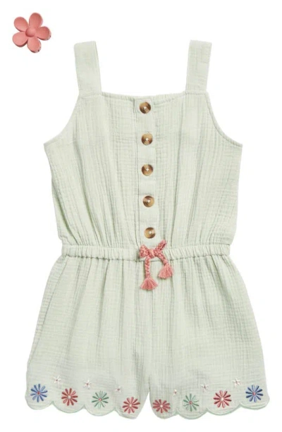 Rachel Zoe Kids' Emboridered Gauze Romper With Claw Clip In Gray