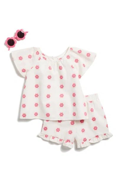Rachel Zoe Kids' Embroidered Flower Top, Shorts & Sunnies Set In Ivory/ Pink