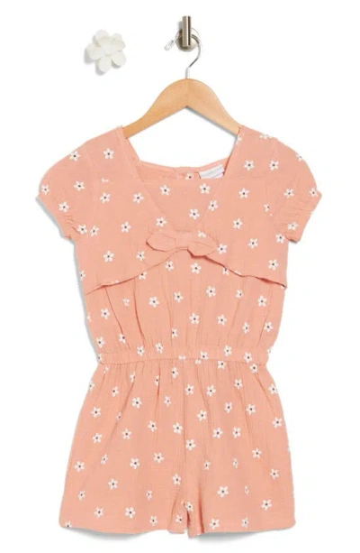 Rachel Zoe Kids' Floral Print Romper & Hair Clip Set In Orange