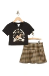 Rachel Zoe Kids' Graphic Tee & Pleated Skirt In Washed Black