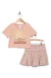 Rachel Zoe Kids' Graphic Tee & Pleated Skirt In Washed Rust