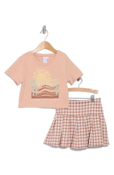 Rachel Zoe Kids' Graphic Tee & Pleated Skirt In Washed Rust