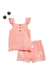 Rachel Zoe Kids' Textured Ruffle Top, Shorts & Sunglasses Set In Pink