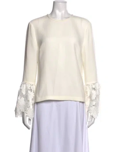 Pre-owned Rachel Zoe Lace Pattern Crew Neck Top In Neutrals