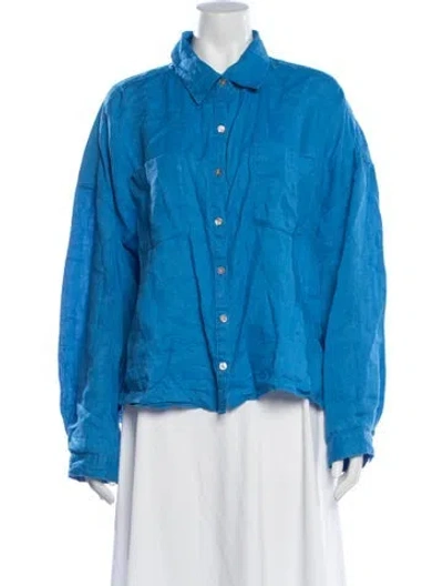 Pre-owned Rachel Zoe Linen Long Sleeve Button-up Top In Blue