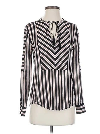 Pre-owned Rachel Zoe Long Sleeve Silk Top Black Stripes Pattern Tie Neck Tops