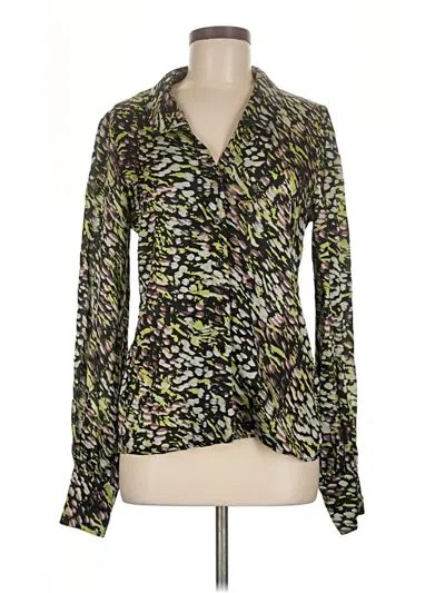Pre-owned Rachel Zoe Long Sleeve Silk Top Green Animal Print Pattern Cowl Neck Tops