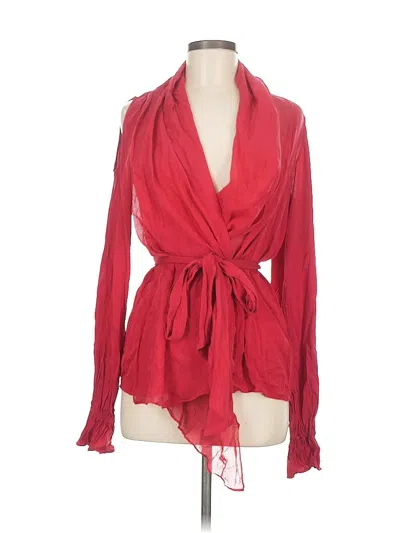 Pre-owned Rachel Zoe Long Sleeve Silk Top Red Plunge Neckline Tops