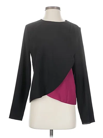 Pre-owned Rachel Zoe Long Sleeve Top Black Color Block Pattern Mock Neckline Tops